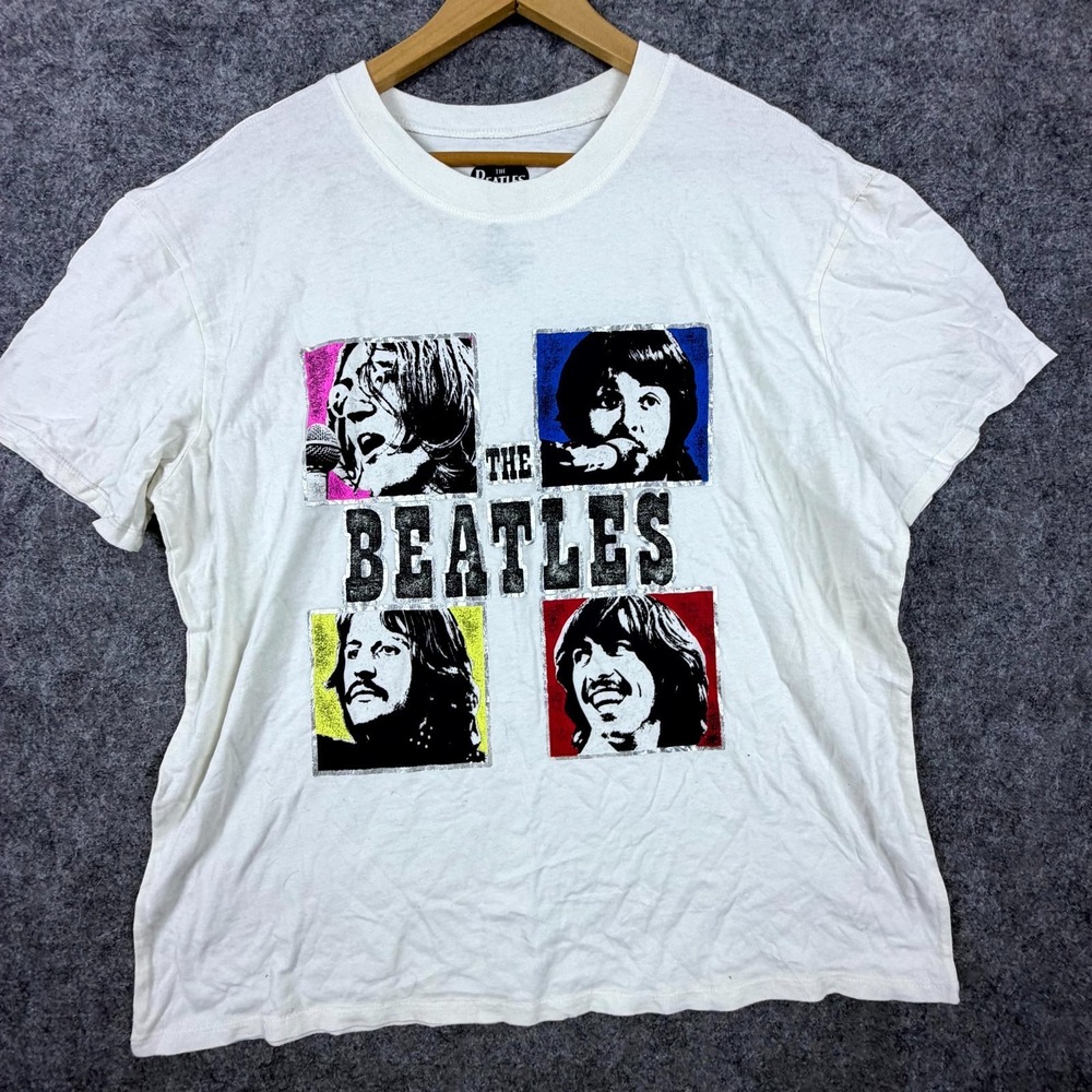 The Beatles T-Shirt Womens XL White Cotton Let It Be Rock Band Boyfriend Graphic